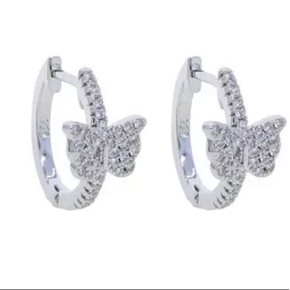 🔥PRICE DROP🔥925 Sterling Silver Butterfly CZs in Pave Setting Huggie Earrings - Picture 3 of 6